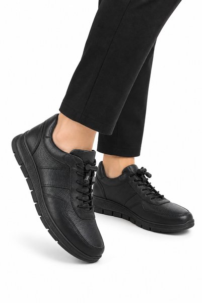 Jagulep Men's Smart Lace-Up Orthopedic Sole Genuine Leather Shoes Black