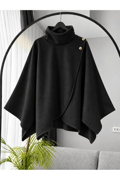 Hepsi Moda High Collar Bat Sleeve Poncho - 7310 - Black (Os)