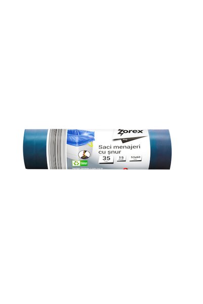 ZOREX Saci menajeri Pro cu șnur, 35L, Albastru, 15 buc/rolă