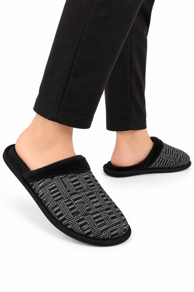Jagulep Papuci de casă unisex, cu suport antiderapant și blană, GRI - NEGRU