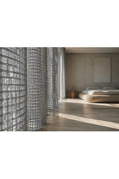 GROSTER SPOR Gray Luxury Mesh Tulle Curtain with Cornice, Flat Installation, No Pleats [Enxboy] Geo Mesh