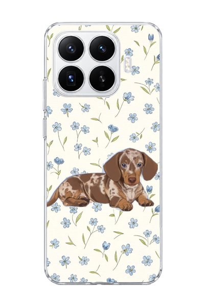 lelia Mi 17t Compatible Sausage Dog Blue Flower Printed Transparent Phone Case