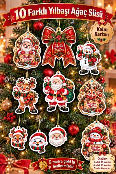Emtory Home 10'lu Set - Yılbaşı Karton Ağaç Süsü - Yılbaşı Süsleme - Tek Yön ...