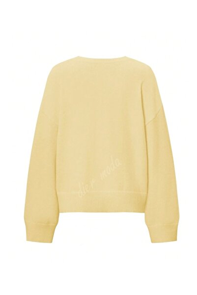 TUMA Women's Butter Yellow V-Neck Oversize Knitwear Sweater, Knitwear Sweater