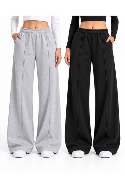 LOUİSA Women's 2-Pack Baggy Fit Black-Grey Sweatpants