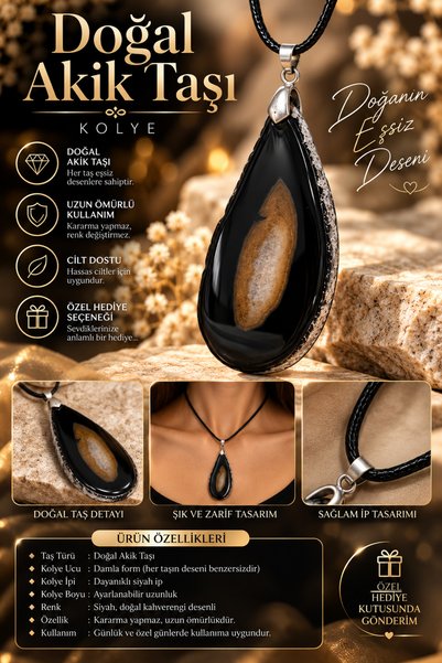 Generic Brand Black Drop Natural Stone Look Necklace – Special Design Stylish Necklace