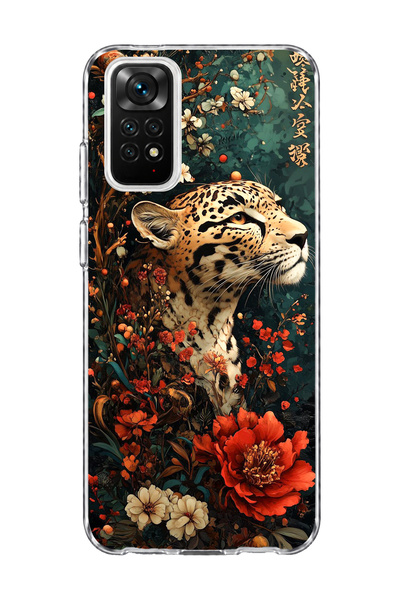 lelia حافظة هاتف شفافة متوافقة مع Redmi Note 11 / 11S مطبوعة بزهرة الفهد الحمراء
