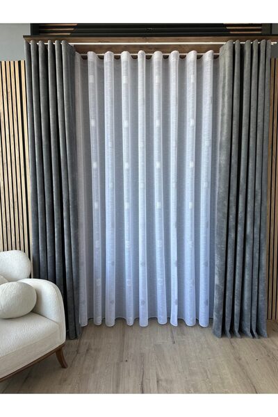 ArasyaHome Thick Linen Curtain with Patterned White/Grey