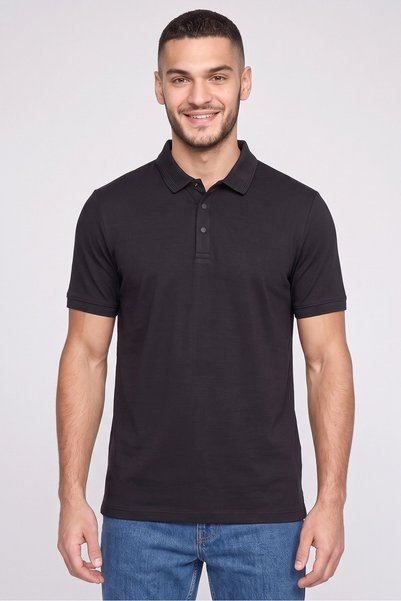 Highlander Men Regular Fit Solid Short Sleeve Polo Shirt, Black