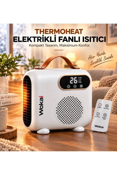 Wokai Thermoheat 2000W Uzaktan Kumandalı Elektrikli Fanlı Isıtıcı – 25 m² Etk...