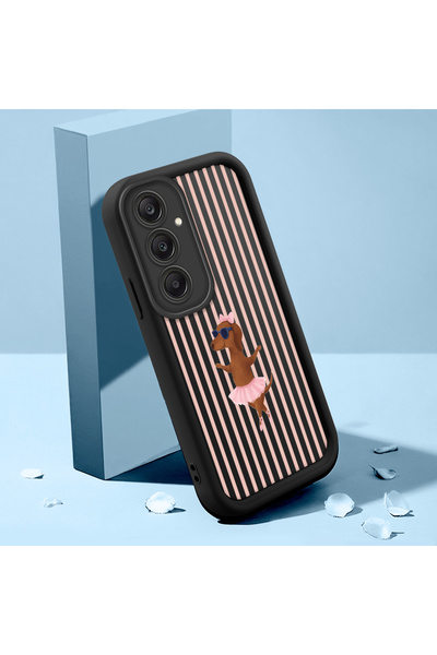 ucuc Samsung Galaxy A24 Compatible Black Silicone Camera Protected Shock Absorbing Protective Case with Striped Dog Pattern