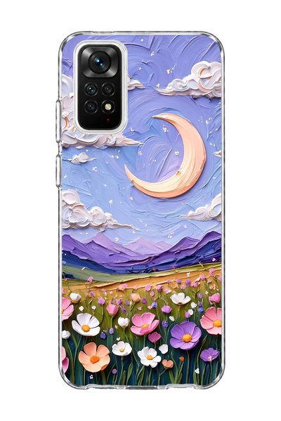 lelia حافظة هاتف شفافة مطبوعة بتصميم هلال وزهور متوافقة مع Redmi Note 11 / 11S