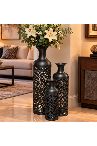 PixelsFurniture طقم مزهريات (فازات) 3 قطع فازات معدنية فاخرة من بكسل الأثاث, ...