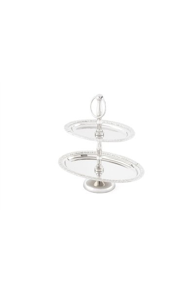 Mikasa Moor Silver 2 Katlı Gondol (Oval) Çiçek işlemeli Sunumluk 24x16x25 cm