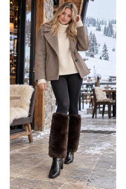 MARBERRY Brown Lux Soft Textured Plush Women's Leggings