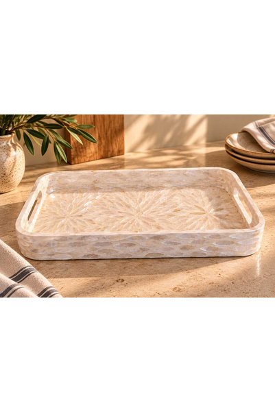 Sever El Yapımı Kaplama Dekoratif Sunum Tepsisi – 35 × 20 cm