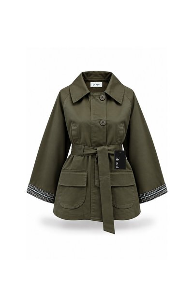 praye Cuffed Plaid Jacket Khaki