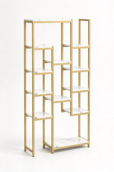Generic Brand FFD Gold Marble Bookshelf, Tall Open Bookcase, 100x30x180cm, Li...
