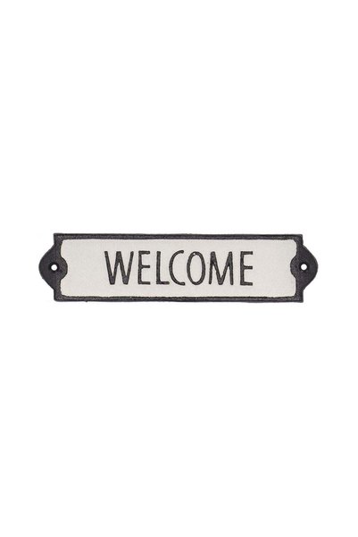 Esschert Design Decorațiune metalică pentru ușă, negru/alb, 21,2 x 5,1 cm, „B...