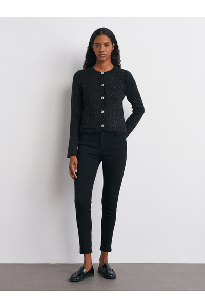 Dilvin Shiny Knitwear Cardigan with Pocket Detail