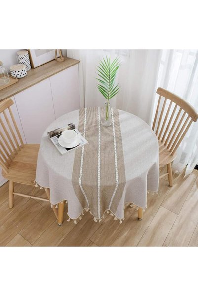 Generic Farmhouse Tablecloth, Heavy Weight Stitching Tassel Cotton Linen Dust...