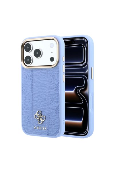 Guess iPhone 18 Pro Case Licensed M-Safe Featured Stripe Peony 4g and Text Logo Cover Light Blue