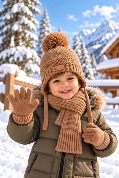minik'o kids Ki̇tti̇ 26160-07 Men's 1-4 Piece Beanie Hat Gloves Set