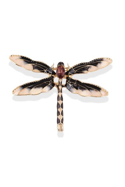 Alviro Broșă în formă de libelulă, neagră, cu cristale, 4,7 × 3,2 cm