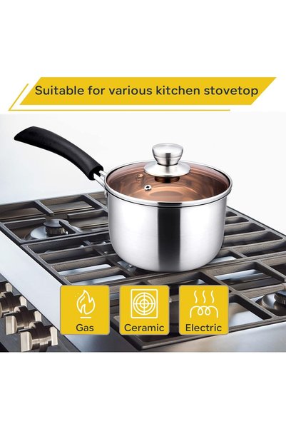 Generic 1 Quart Saucepan with Lid, Stainless Steel Small Sauce Pot with Glass Lid for Cooking, Easy Clean &