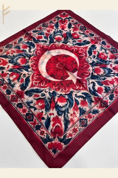 KB Bursa İpek Turkish Flag and Atatürk Printed Bandana Scarf 50X50 cm