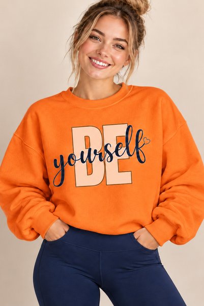 ArtYus Be Yourself Written Heart Detail Unisex Oversize Sweatshirt – Crew Nec...