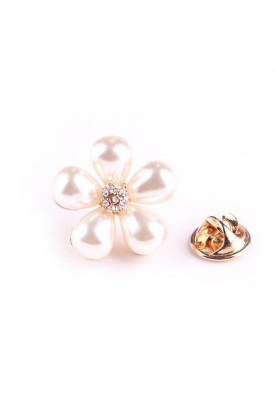 Alviro Broșă florală cu perle decorative și zirconiu cubic, perlată/aurie, 2,...
