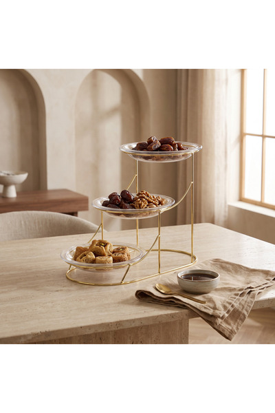 Lifestyle Lara 3-Piece Glass Serving Plates Set with 3-Tier Stand