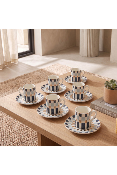 Gia Como Geometric Print 12-Piece New Bone China Espresso Cup and Saucer Set ...
