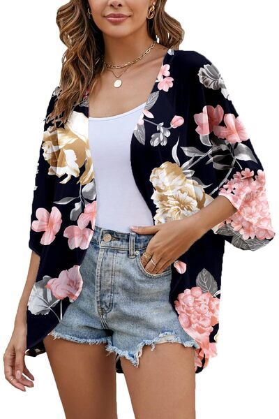 OtherMax Kimono de plajă pentru femei, vaporoasă, cu imprimeu floral, ușoară,...