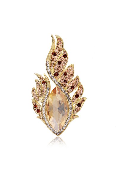 Alviro Brosă aurie în formă de flacără, cu cristal galben și cristale decorative