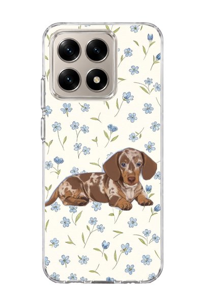 lelia Mi 15t Compatible Sausage Dog Blue Flower Printed Transparent Phone Case