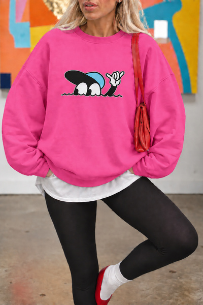 ArtYus Fun Character Printed Unisex Women's Sweatshirt with Blue Hat – Crew N...