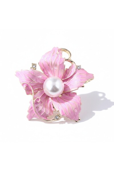 Alviro Broșă damă în formă de floare roz cu perlă decorativă, 45 mm