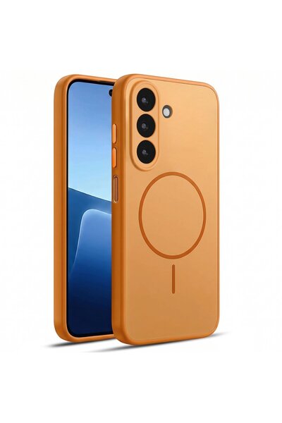 CaseOnn Case Compatible with Samsung Galaxy A27 Silicone Cover with Metal Buttons and Ring Pattern Orange