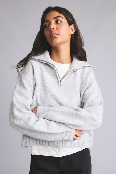 DeFacto Regular Fit Yarım Balıkçı Yaka Gri Melanj Kazak H2261AX26AU