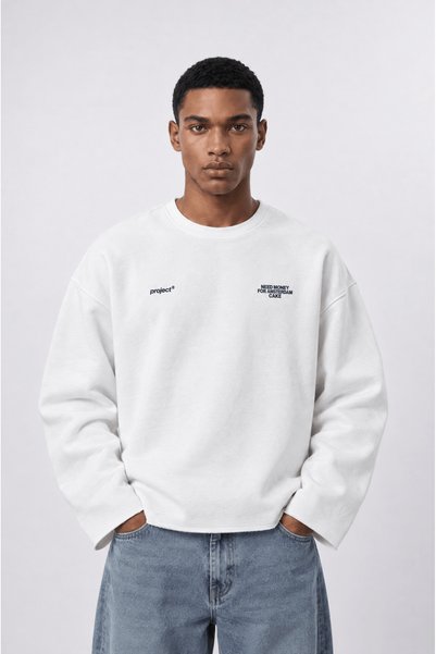 Respire Erkek Cake Baskılı Pis Dikiş Detaylı Oversize Sweatshirt Ekru