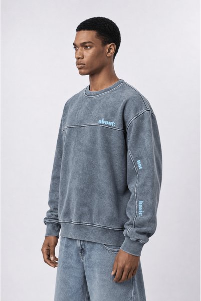 Respire Erkek About Baskılı Yıkamalı Oversize Sweatshirt Gri
