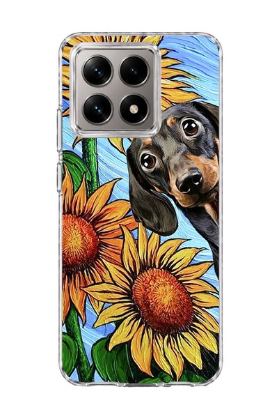lelia Mi 14t Compatible Sausage Dog Sunflower Printed Transparent Phone Case