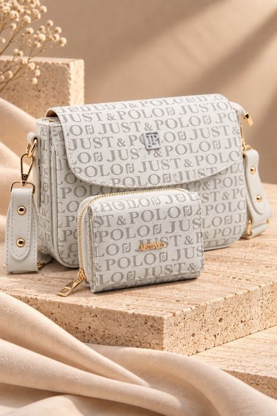 Just Polo حقيبة كتف نسائية بيضاء للموسم الجديد بحزام عمودي و4 أقسام مقاس 25×1...