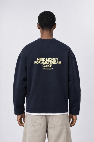 Respire Erkek Cake Baskılı Pis Dikiş Detaylı Oversize Sweatshirt Lacivert