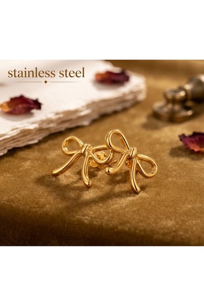 stainless steell Gold Color Bow Model Steel Earrings