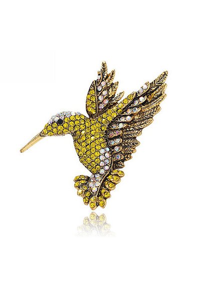 Alviro Broșă colibri cu cristale, galbenă, 5,2 x 5,7 cm