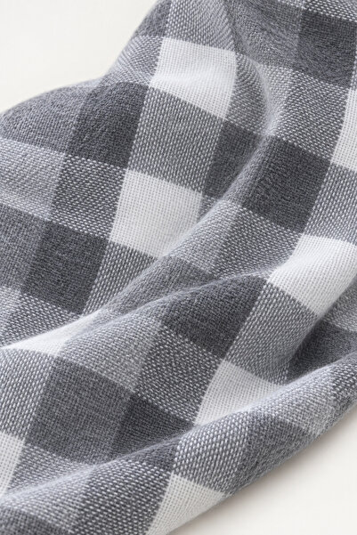 OUS Women's Gray White Plaid Oversized Shawl 180X65 cm Soft Textured Tasseled Winter Shawl Scarf – Shoulder Shawl