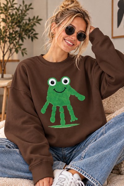 ArtYus Handprint Cute Frog Printed Unisex Oversize Sweatshirt – Crew Neck Cas...